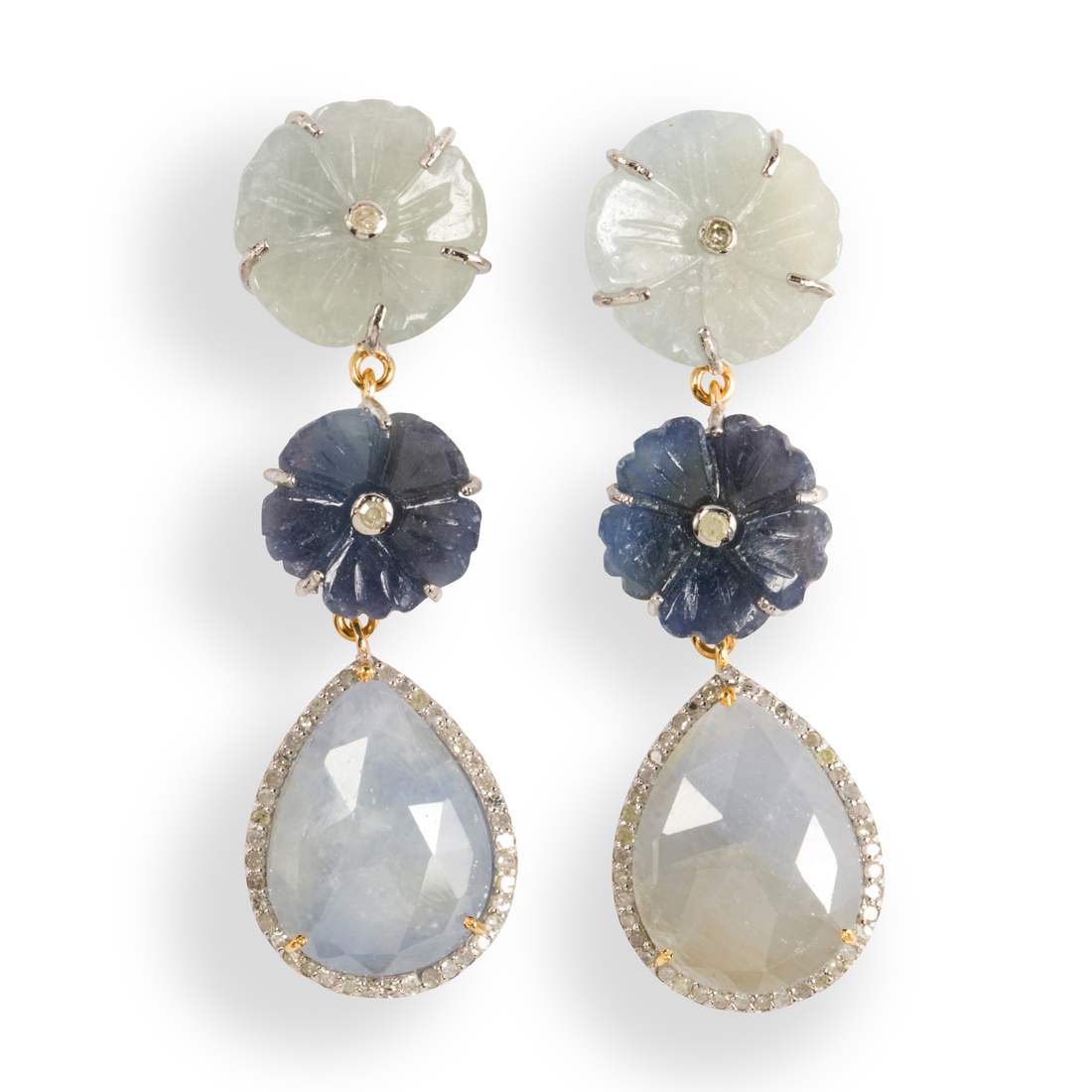 Appraisal: A PAIR OF SAPPHIRE AND DIAMOND EARRINGS A pair of