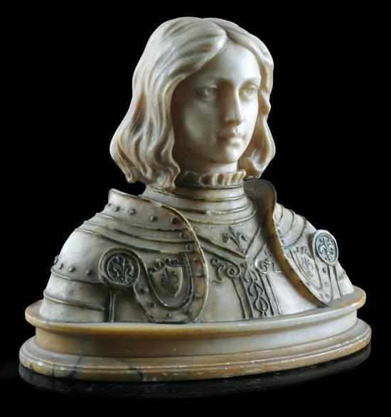 Appraisal: A carved and painted marble bust Circa Depicted as Joan