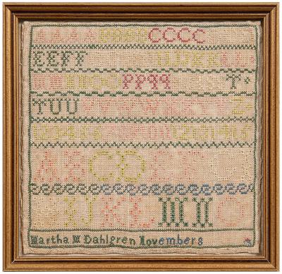 Appraisal: th century alphabet sampler eight lines bottom line Martha M