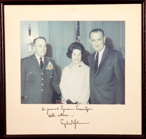 Appraisal: Photograph with Lyndon B Johnson autograph below showing Lemnitzer with