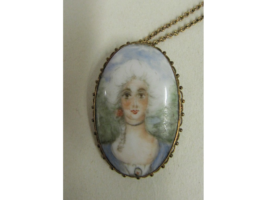 Appraisal: Victorian hand painted porcelain portrait brooch pendant in ct gold