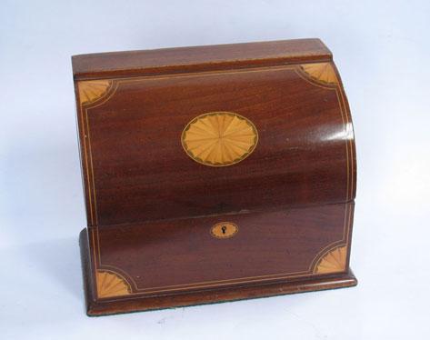 Appraisal: AN EDWARDIAN MAHOGANY AND SATINWOOD INLAID STATIONERY BOX the cylinder