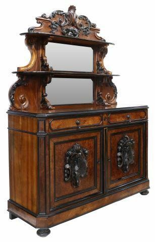 Appraisal: French Saint Hubert patron saint of hunters burlwood sideboard th