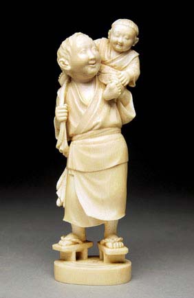 Appraisal: ANTIQUE IVORY OKIMONO Charming and well carved antique Japanese Tokyo