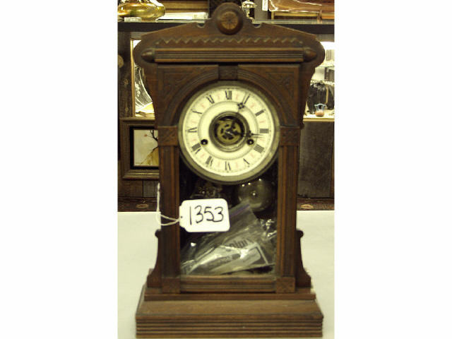 Appraisal: C 's Eastlake shelf clock walnut cased with incised carving