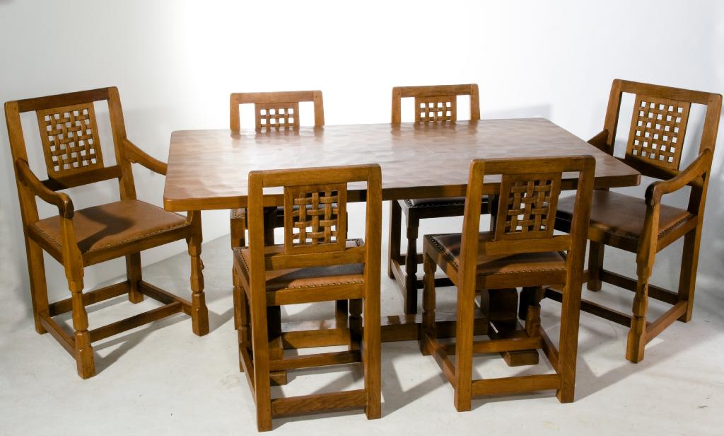 Appraisal: ROBERT MOUSEMAN THOMPSON OAK DINING TABLE AND SIX CHAIRS c