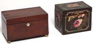 Appraisal: Antique English Tea Caddies The first a th century floral-painted