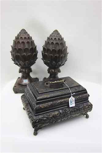 Appraisal: WOOD PEDESTAL BOX PAIR OF DECORATIVE ACCENTS pieces the box