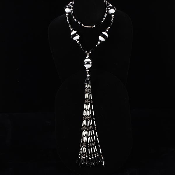 Appraisal: Black White French Art Deco Flapper Necklace with Czech glass