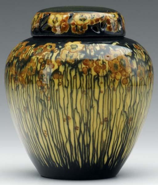 Appraisal: ROOKWOOD Bulbous double lidded jar painted by Lorinda Epply with