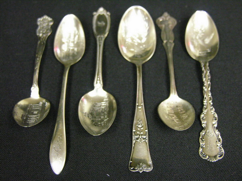 Appraisal: SIX STERLING SOUVENIR SPOONS Post office Battle Creek Mich Flathead