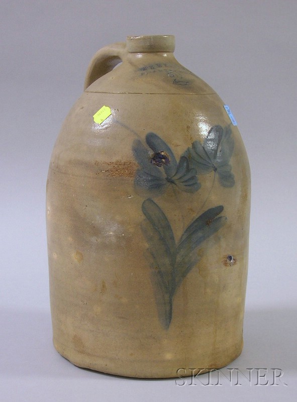 Appraisal: W E Welding Cobalt Floral Decorated Two-Gallon Stoneware Jug Brantford