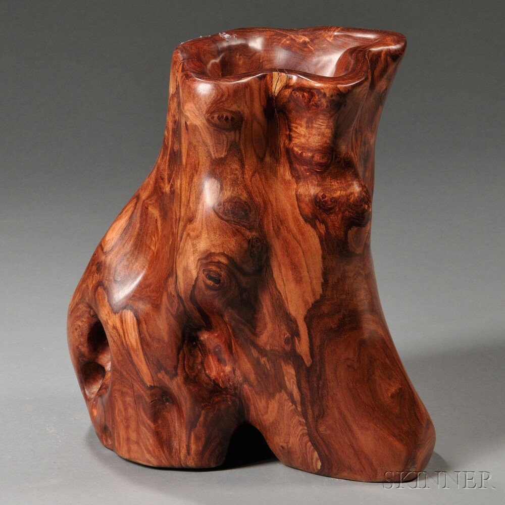 Appraisal: Hardwood Brush Pot China possibly made of huanghuali wood naturalistic