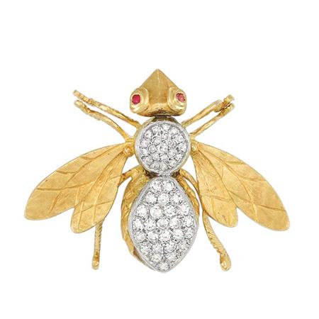 Appraisal: Two-Color Gold and Diamond Insect Brooch Estimate -