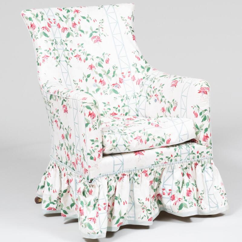 Appraisal: Floral Cotton Upholstered Armchair x x in height of seat