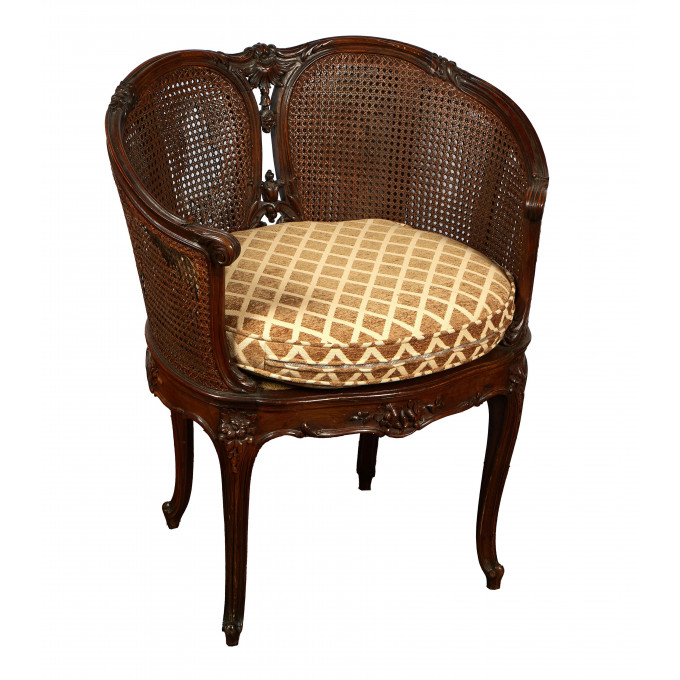 Appraisal: Carved Mahogany Louis XV Style Caned Bergere th c the