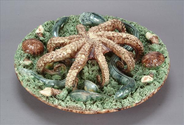 Appraisal: A Portuguese majolica Palissy style dish typically modelled with sea