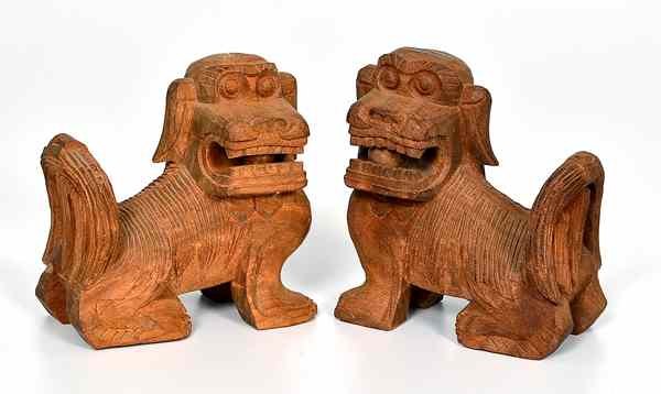 Appraisal: Folk Art Carved Whimsy Dogs American a pair of carved