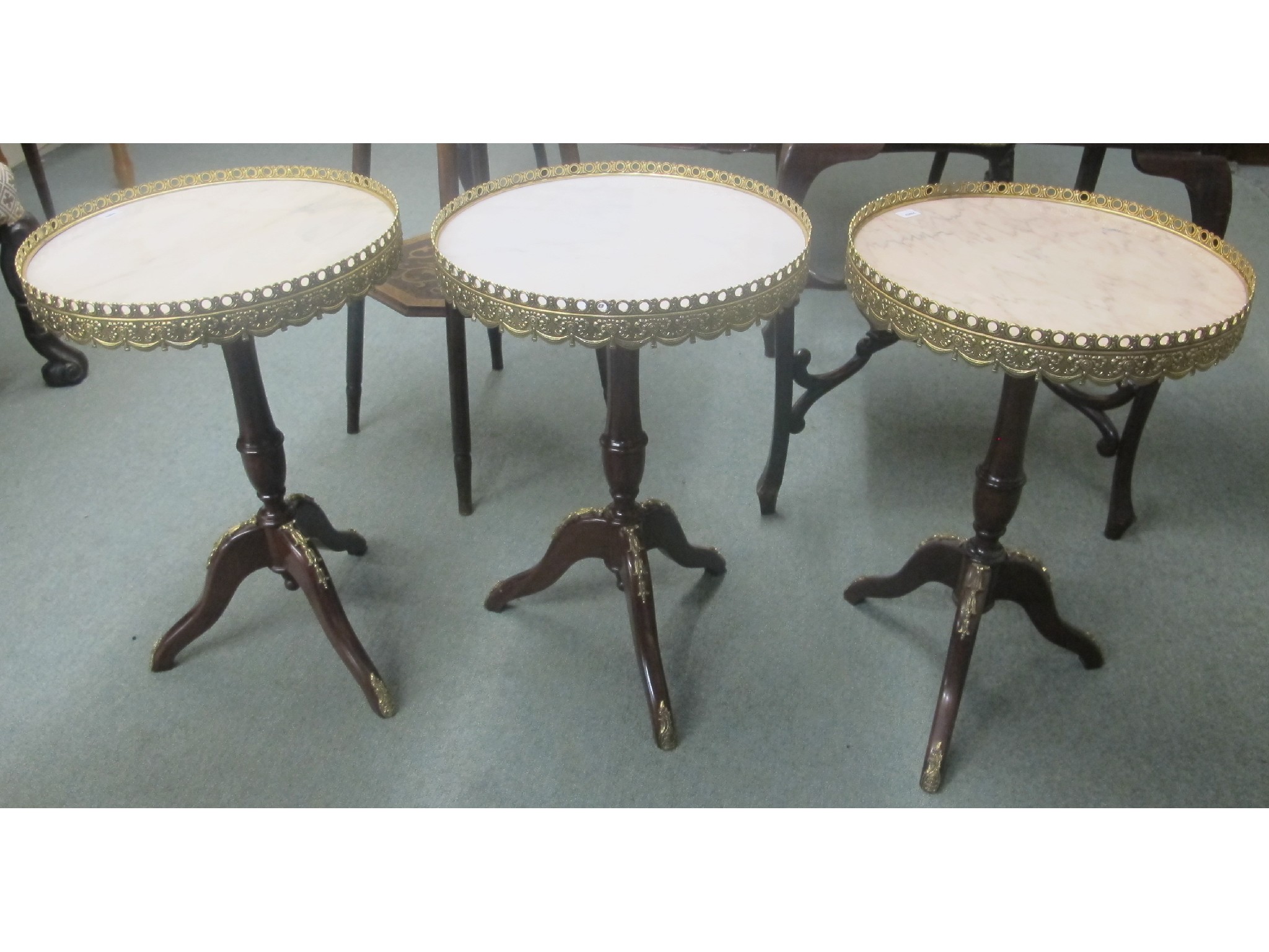 Appraisal: Three reproduction marble topped occasional tables