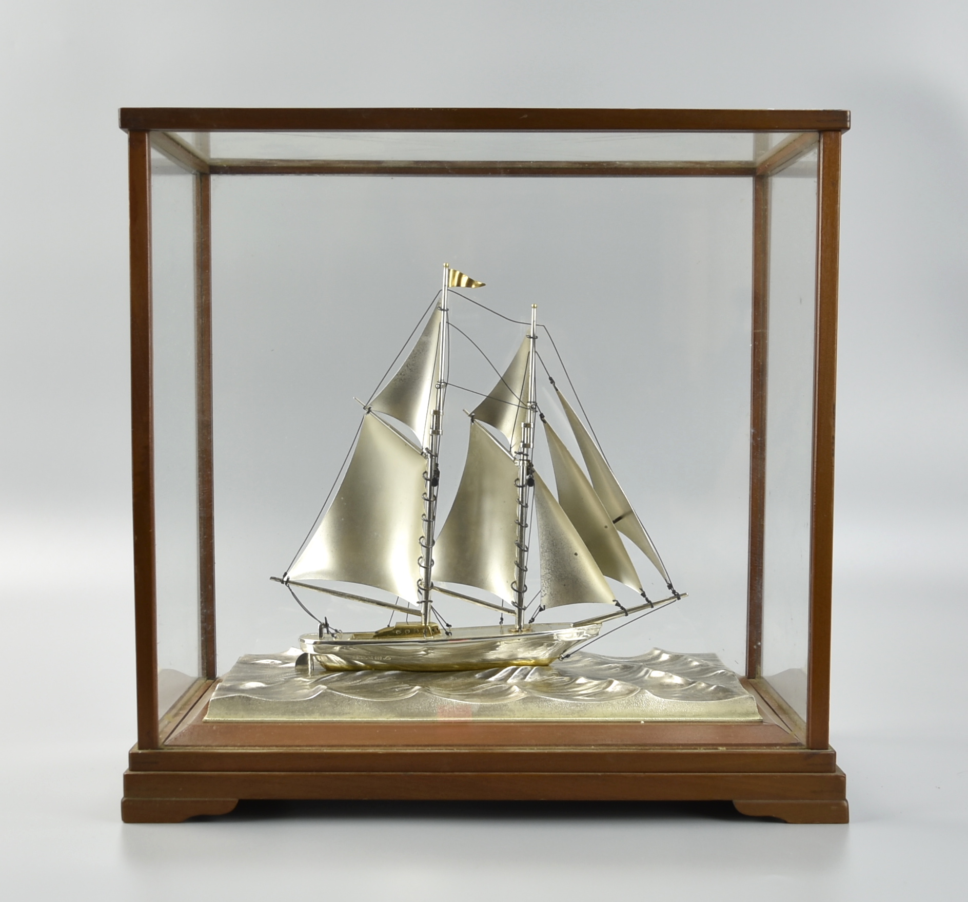 Appraisal: LARGE JAPANESE SILVER SAILBOAT IN SHOWCASE A Japanese sterling silver