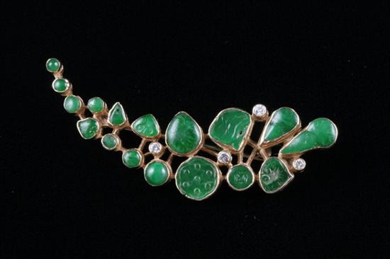 Appraisal: CUSTOM-DESIGNED K YELLOW GOLD AND CHINESE CARVED GREEN JADE STYLIZED