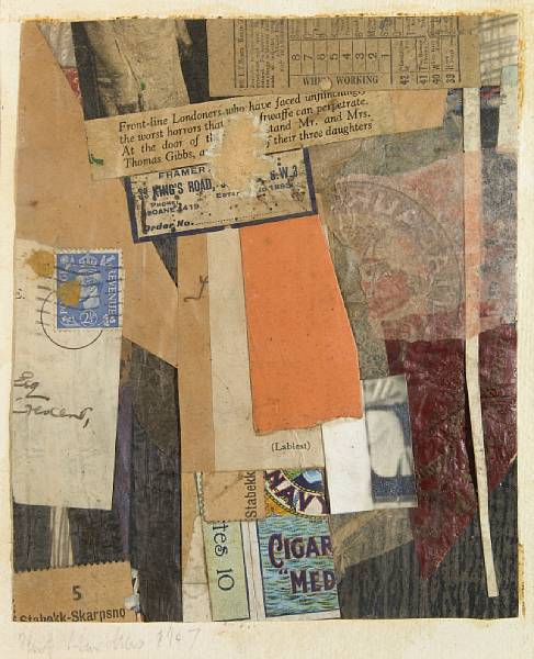 Appraisal: n a Kurt Schwitters German - Cigar signed and dated