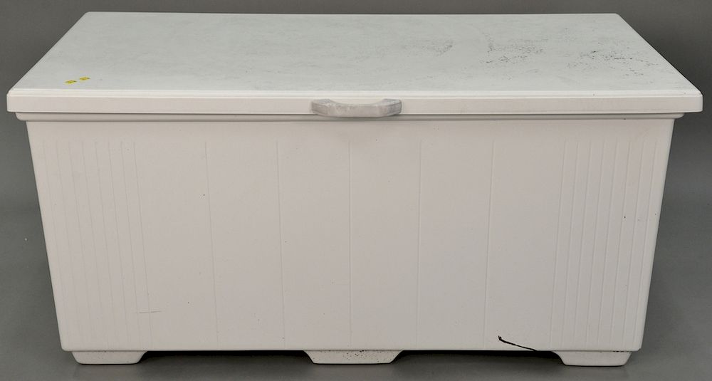 Appraisal: Fiberglass lift top chest and canvas cover ht in top