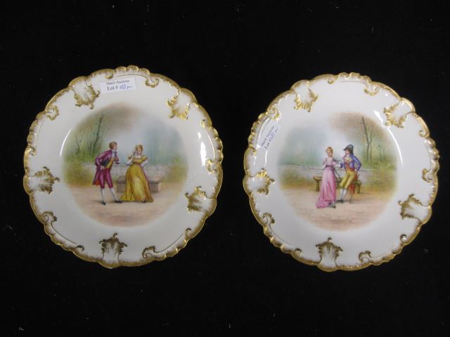 Appraisal: Pair of Haviland Limoges Handpainted Platescourting scenes fancy gold trim