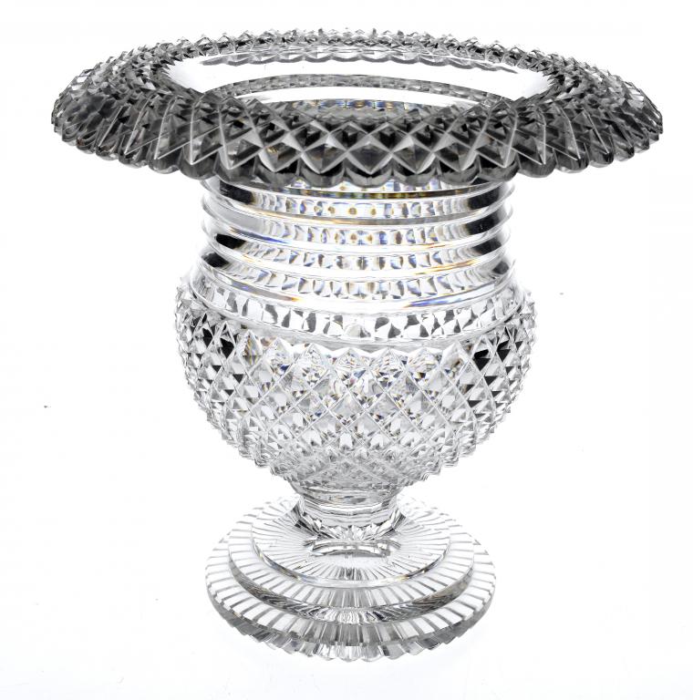 Appraisal: AN IRISH REGENCY CUT GLASS VASE with turnover rim on