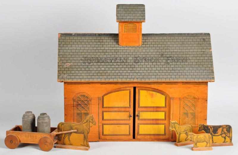 Appraisal: Wooden Roosevelt Stock Barn Description With cow donkey sheep and