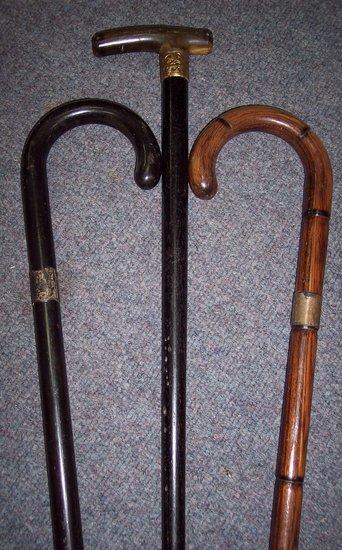 Appraisal: A cane walking stick with silver band and two others