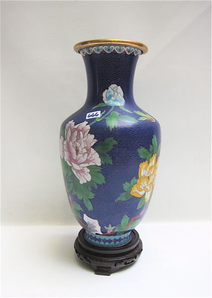 Appraisal: CHINESE CLOISONNE VASE having cobalt ground with copper cloisins and