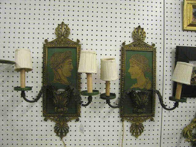 Appraisal: Pair of French Wall Sconces bronzed with painted young man