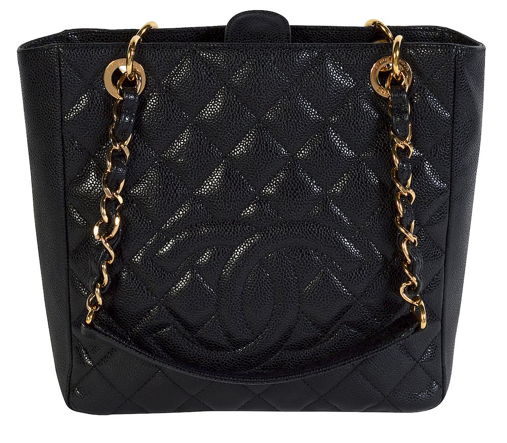 Appraisal: Black Leather CHANEL 'Petit Shopper' Tote Chanel 'Petite Shopper' tote