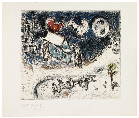 Appraisal: MARC CHAGALL Les Coqs sur le toit Color etching on