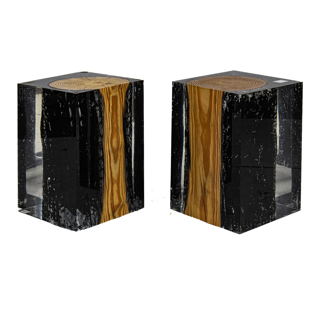 Appraisal: Restoration Hardware Malone Side Tables pair epoxy wood stump h