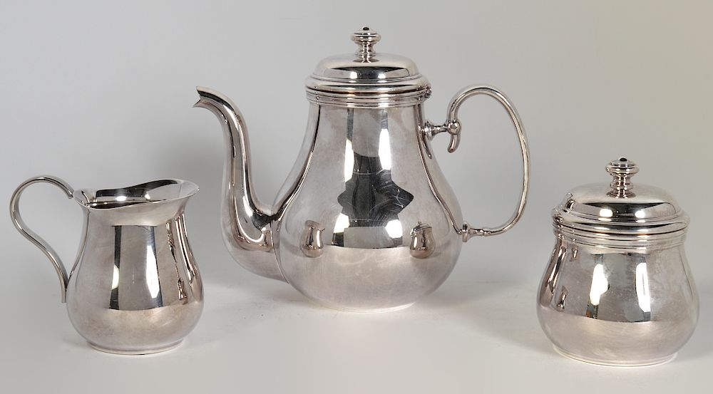 Appraisal: Christofle 'Albi' Pc Silverplate Tea Set Christofle 'Albi' teapot lidded