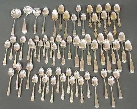 Appraisal: Group of sterling and coin silver spoons ladles etc troy