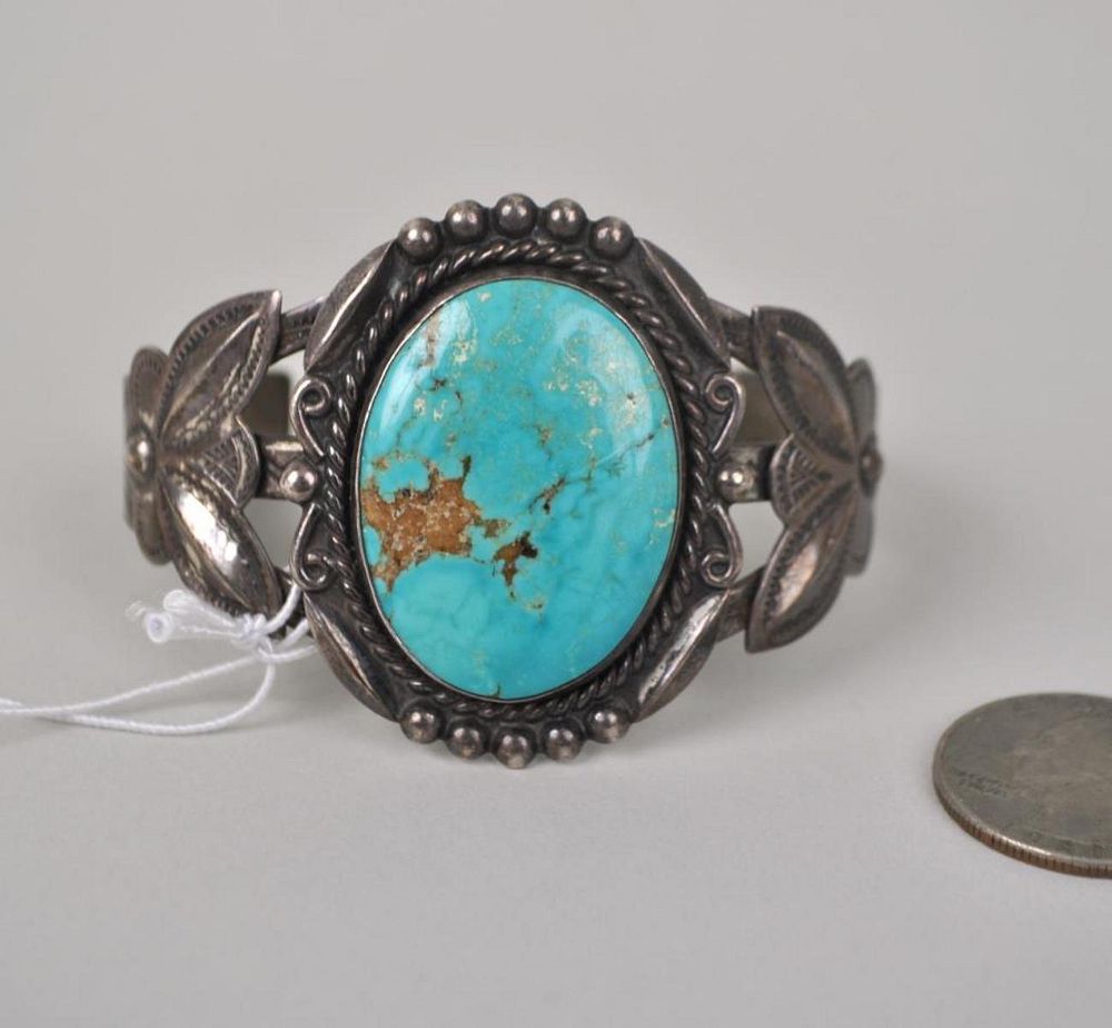 Appraisal: Fred Harvey Era Bell Trading Silver Turquoise Cuff with large