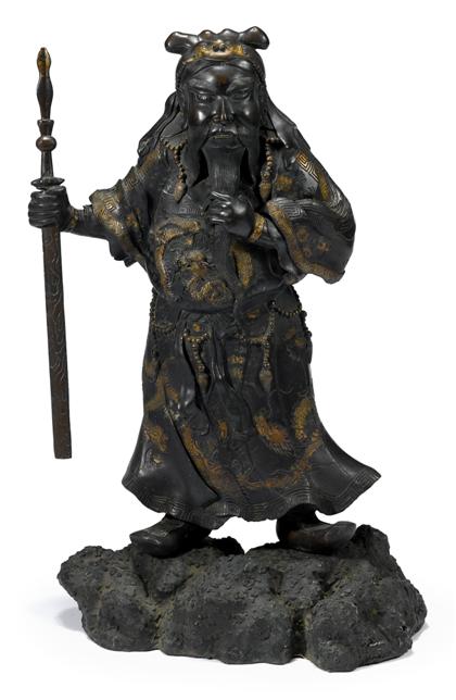 Appraisal: Large and impressive Chinese parcel gilt bronze guardian figure Qing