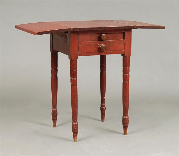 Appraisal: FEDERAL RED-PAINTED PINE DROP-LEAF WORK TABLE The square top with