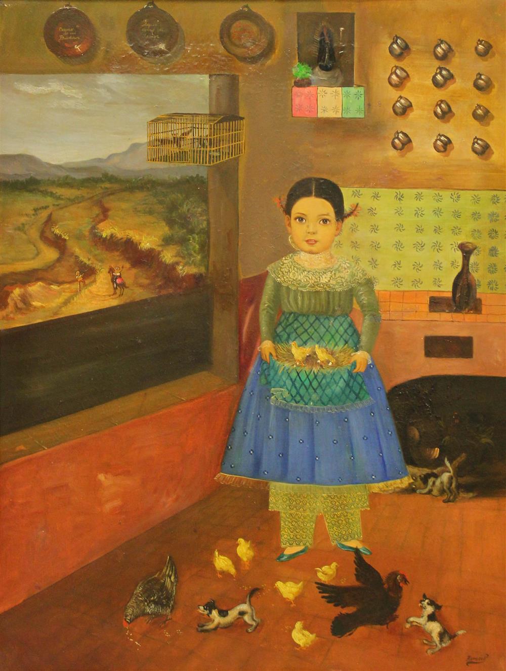 Appraisal: HORACIO RENTERIA ROCHA MEXICAN - GIRL WITH CHICKS Oil on