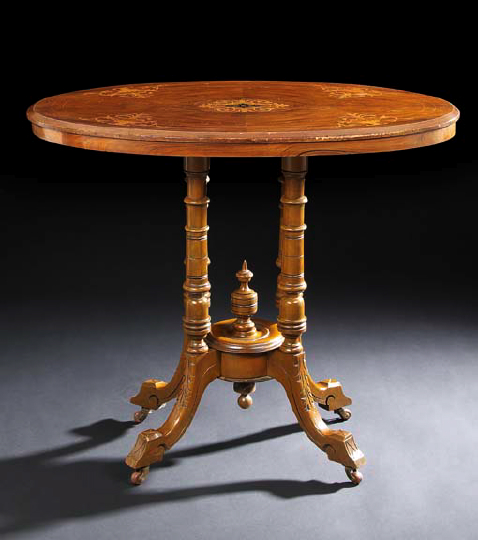 Appraisal: Victorian Walnut Loo Table mid- th century of small proportions