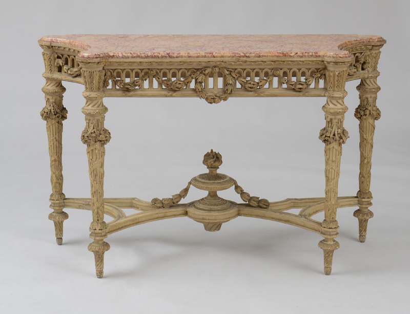 Appraisal: LOUIS XVI STYLE PAINTED CONSOLE With an inset marble top