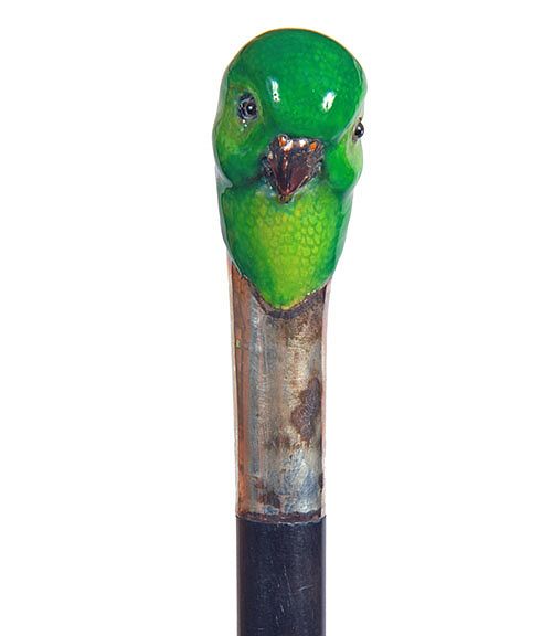 Appraisal: Enamel Parakeet Cane Exclusive on Bidsquare Early th Century- A