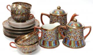 Appraisal: Japanese Thousand Faces Satsuma SNB Tea Set Made in Nagoya