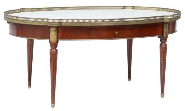 Appraisal: French Louis XVI style marble-top mahogany coffee table th c