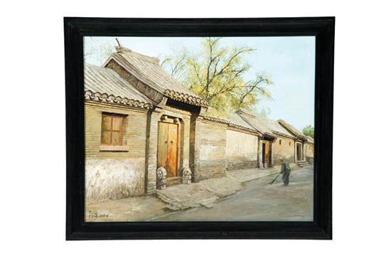 Appraisal: STONE WALL PAINTING BEIJING SCHOOL TH CENTURY Oil on canvas