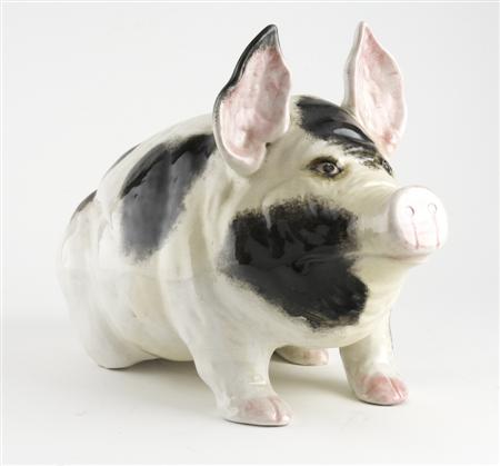 Appraisal: WEMYSS LARGE PIG FIGURE CIRCA black sponged decoration on a