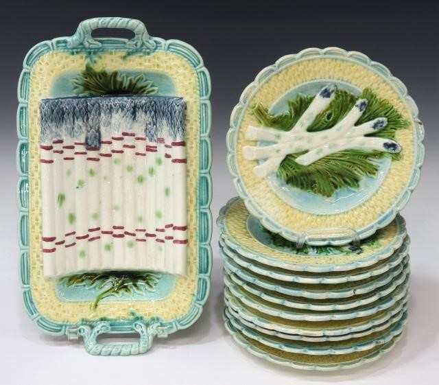 Appraisal: lot of French majolica asparagus service including individual plates scalloped